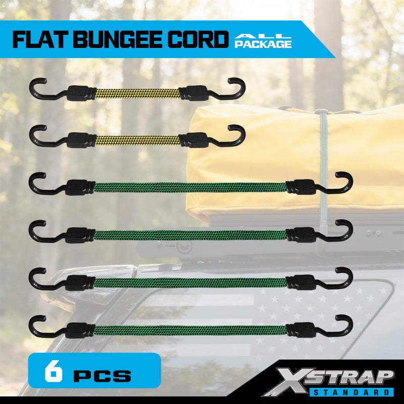 XSTRAP STANDARD 6PCS Flat Bungee Cord Set, Elastic Straps with Hooks, Heavy-Duty Cord for Camping, Rack Roof, Trailer, and Cargo - Image 2